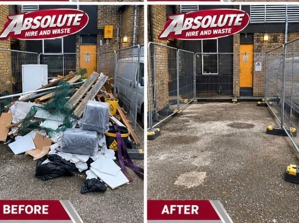 Commercial yard in south east London before and after a waste clearance by Absolute Waste & Hire