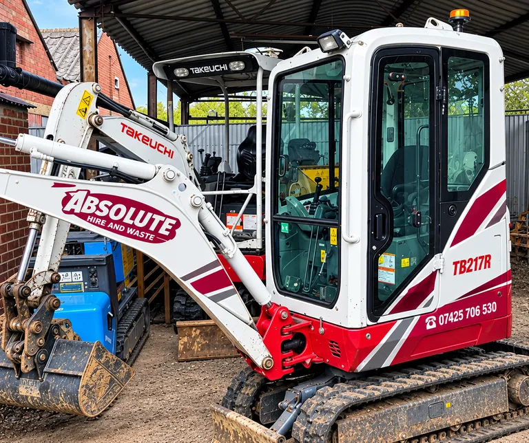 Absolute Waste & Hire mini digger in company livery